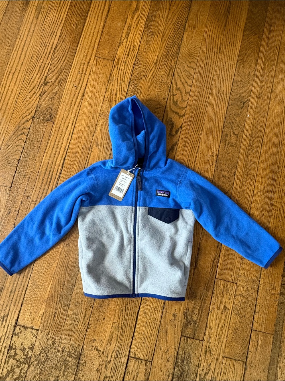 Patagonia Baby Micro D Snap T Blue & Light Gray Hooded Fleece Jacket